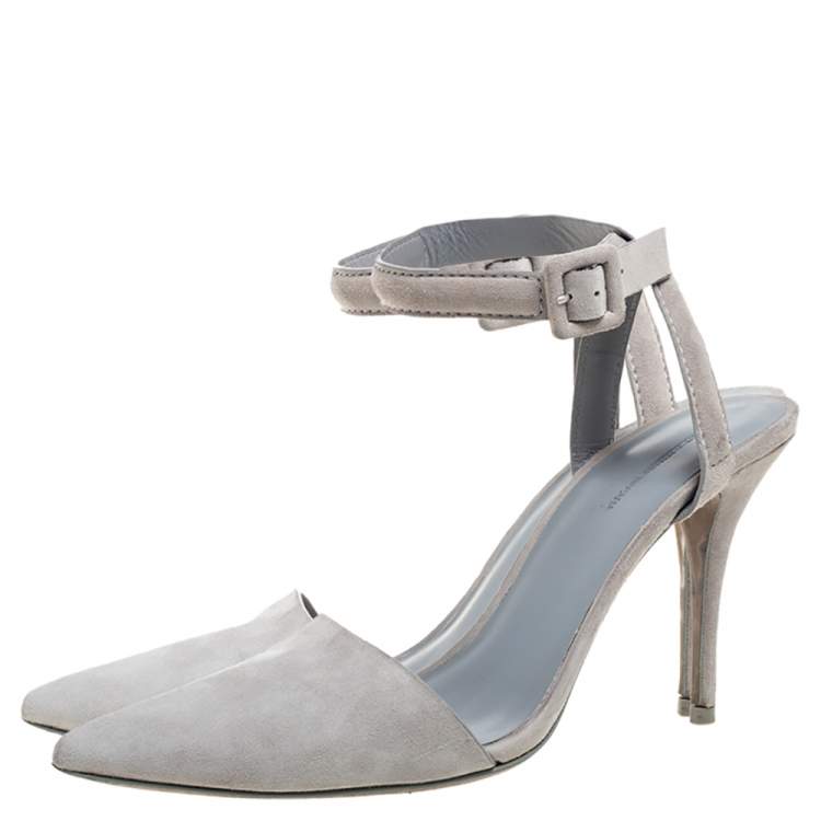 Pre Owned Alexander Wang Grey Suede Leather Lovisa Ankle Wrap Sandals Size 38.5