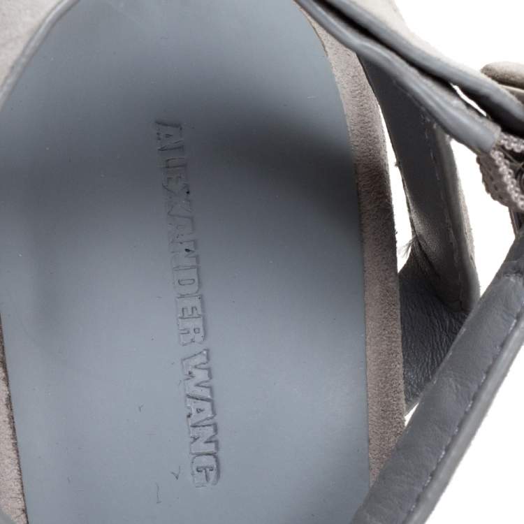 Pre Owned Alexander Wang Grey Suede Leather Lovisa Ankle Wrap Sandals Size 38.5