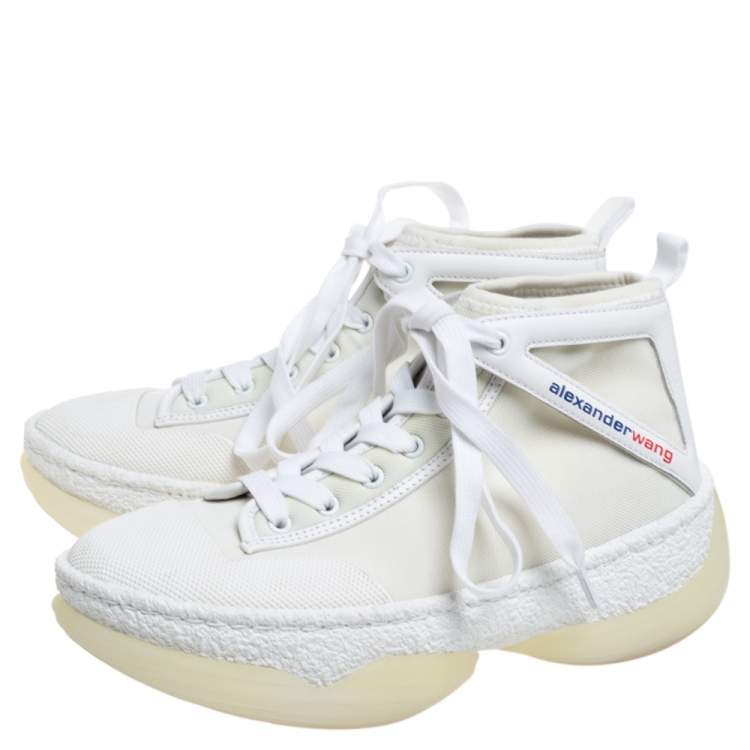 Pre Owned Alexander Wang White Mesh and Leather Trim A1 High Top Sneakers Size 39