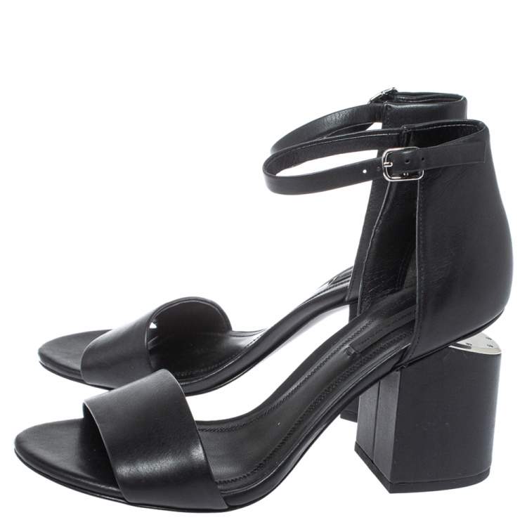 Pre Owned Alexander Wang Black Leather Block Heel Abby Sandals Size 37