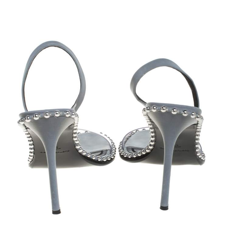 Pre Owned Alexander Wang Grey Nova Studded Leather And Pvc Slingback Sandals Size 38.5