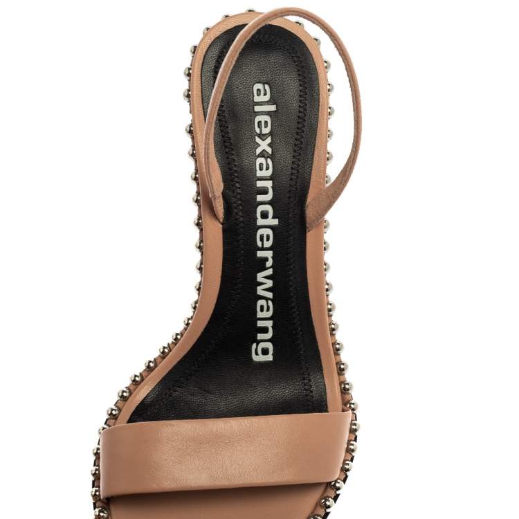 Pre Owned Alexander Wang Beige Leather Nova Studded Slingback Sandals Size 37.5
