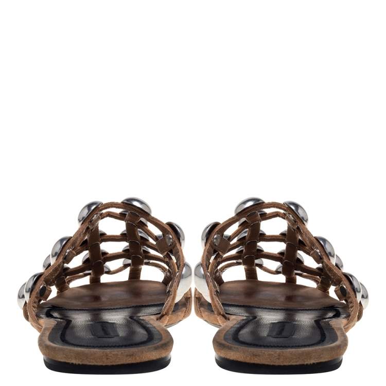 Pre Owned Alexander Wang Beige Suede Embellished Flat Sandals Size 40 