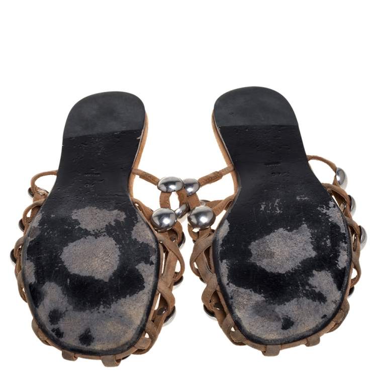 Pre Owned Alexander Wang Beige Suede Embellished Flat Sandals Size 40 