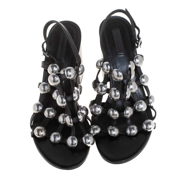 Pre Owned Alexander Wang Black Leather Dome Studded Nadia Sandals Size 41