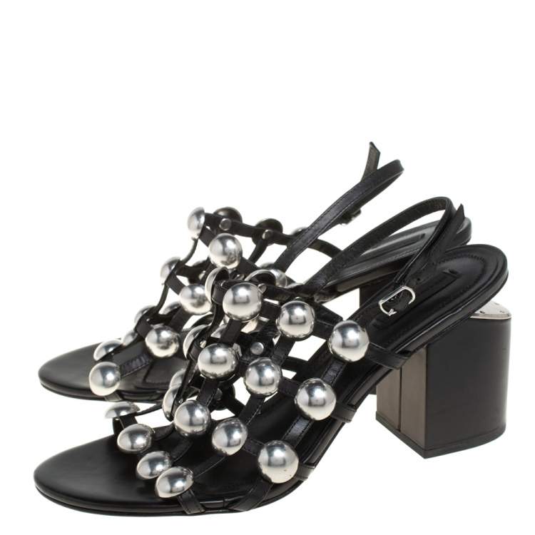 Pre Owned Alexander Wang Black Leather Dome Studded Nadia Sandals Size 41
