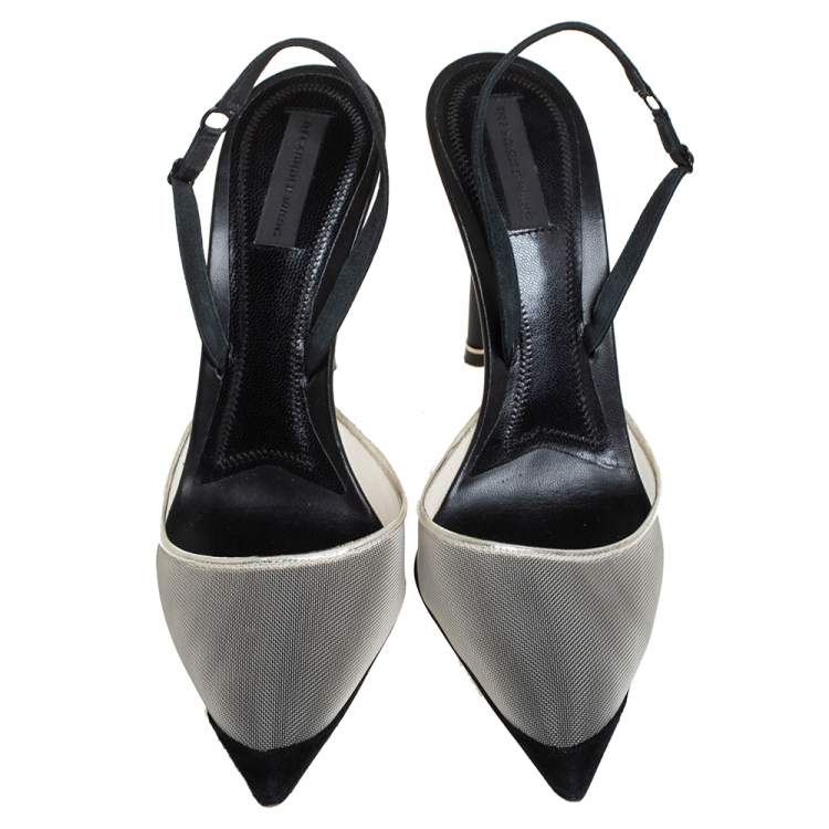 Pre Owned Alexander Wang Black/White Mesh And Suede Alix Slingback Sandals Size 37