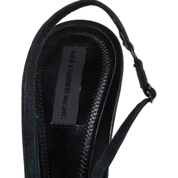 Pre Owned Alexander Wang Black/White Mesh And Suede Alix Slingback Sandals Size 37