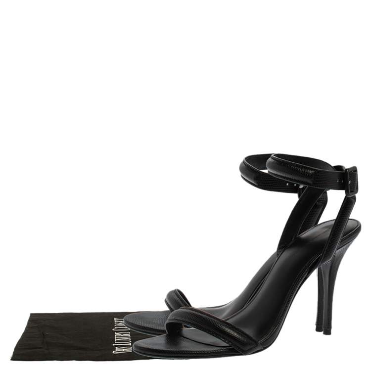 Pre Owned Alexander Wang Black Lizard Embossed Leather Antonia Ankle Wrap Sandals Size 38.5