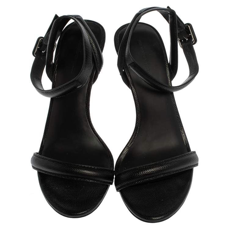 Pre Owned Alexander Wang Black Lizard Embossed Leather Antonia Ankle Wrap Sandals Size 38.5