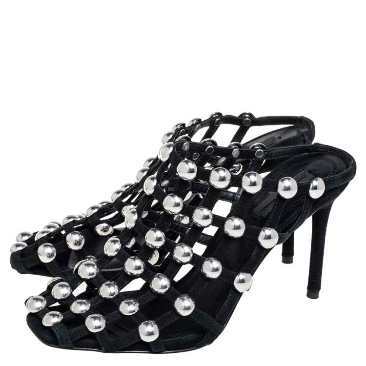 Pre Owned Alexander Wang Black Suede Embellished Sadie Mules Size 37