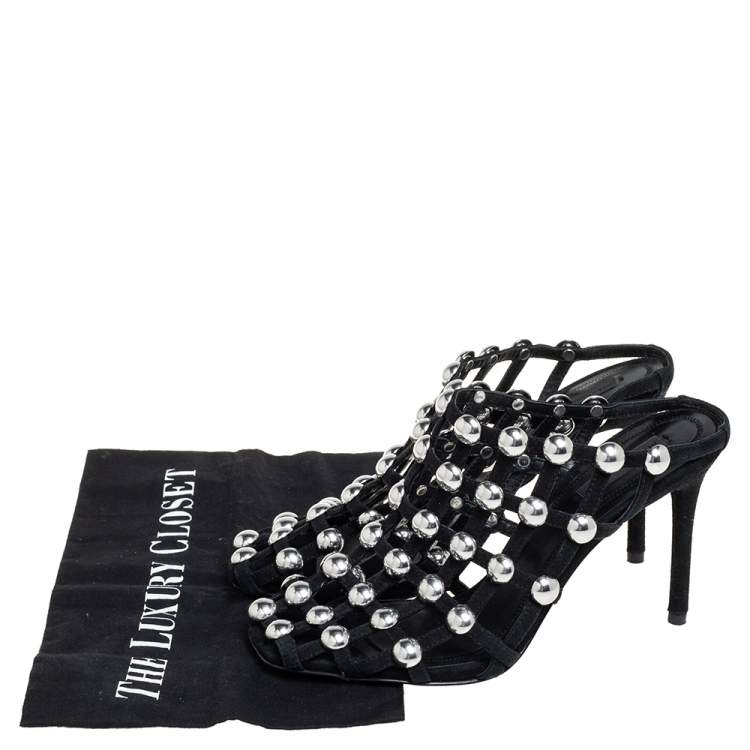 Pre Owned Alexander Wang Black Suede Embellished Sadie Mules Size 37
