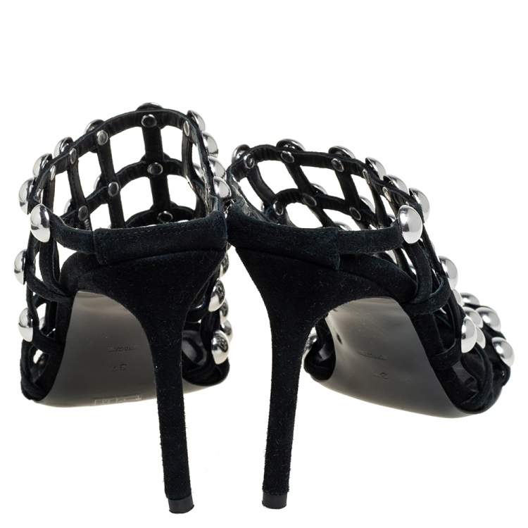 Pre Owned Alexander Wang Black Suede Embellished Sadie Mules Size 37