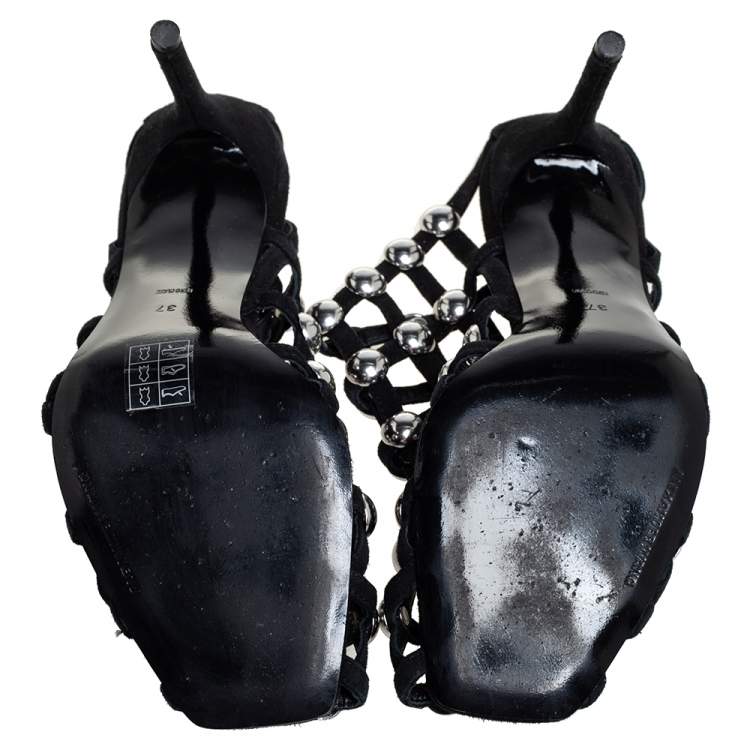 Pre Owned Alexander Wang Black Suede Embellished Sadie Mules Size 37