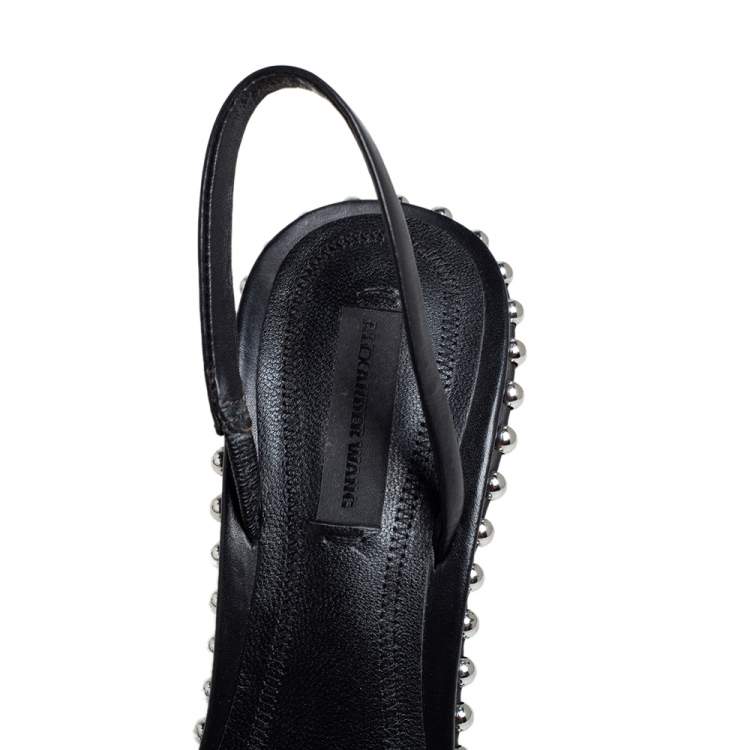 Pre Owned Alexander Wang Black Leather Nova Studded Rina Slingback Sandals Size 38