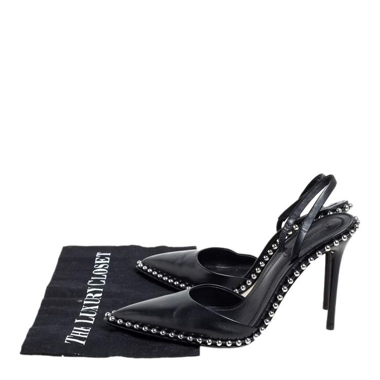 Pre Owned Alexander Wang Black Leather Nova Studded Rina Slingback Sandals Size 38