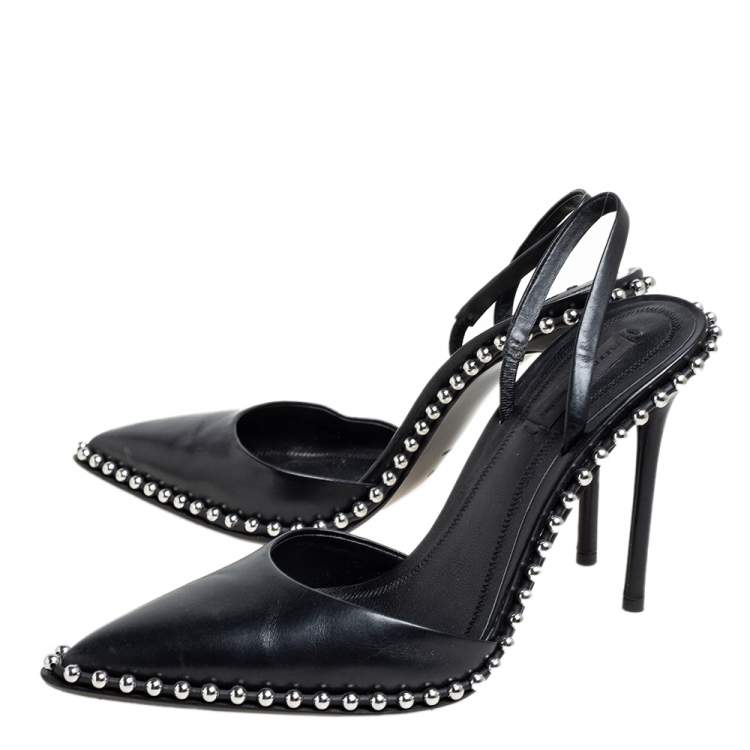 Pre Owned Alexander Wang Black Leather Nova Studded Rina Slingback Sandals Size 38