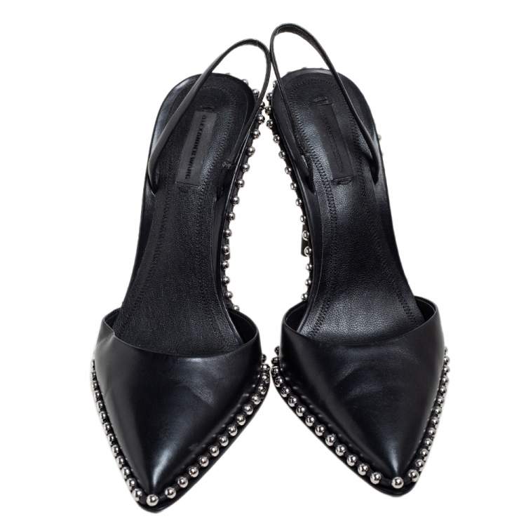 Pre Owned Alexander Wang Black Leather Nova Studded Rina Slingback Sandals Size 38