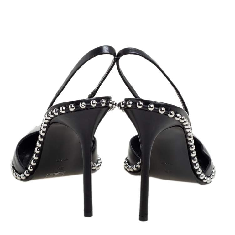 Pre Owned Alexander Wang Black Leather Nova Studded Rina Slingback Sandals Size 38