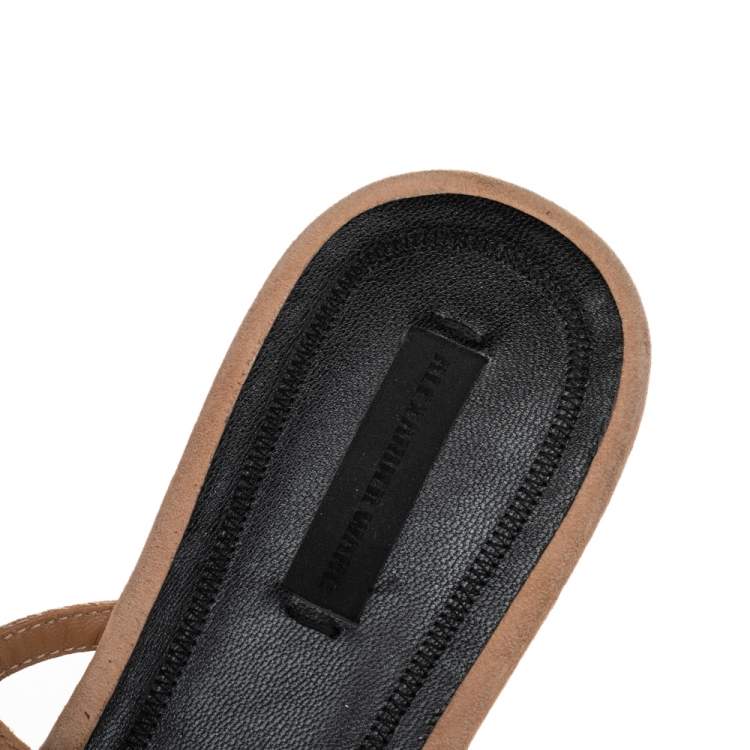 Pre Owned Alexander Wang Beige Suede Amelia Studded Flat Mules Size 37.5
