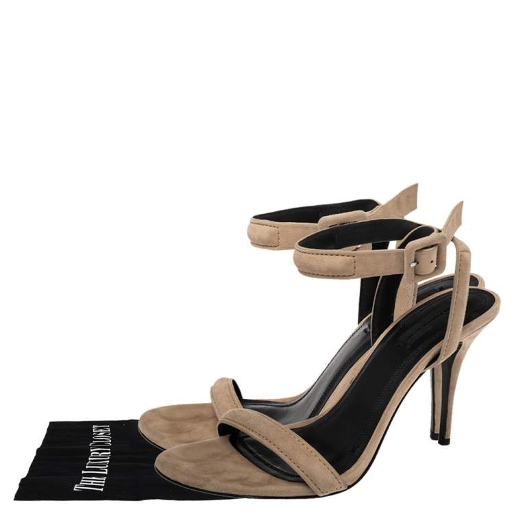 Pre Owned Alexander Wang Beige Suede Antonia Ankle Wrap Sandals Size 39