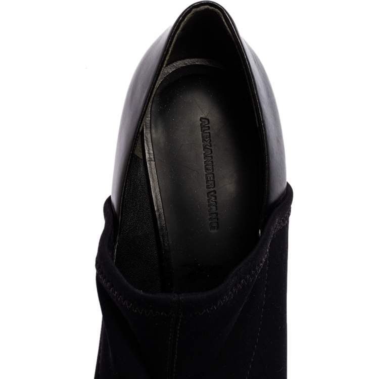 Pre Owned Alexander Wang Black Leather And Stretch Fabric Alla Wedge Pumps Size 38