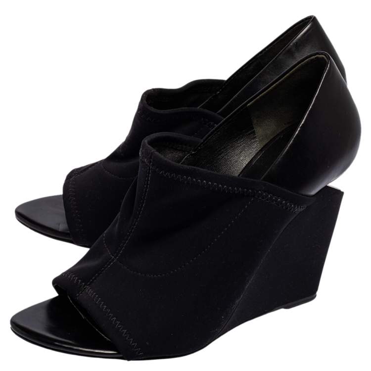 Pre Owned Alexander Wang Black Leather And Stretch Fabric Alla Wedge Pumps Size 38