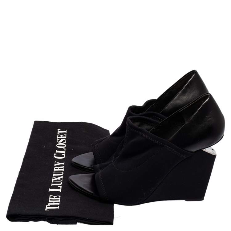Pre Owned Alexander Wang Black Leather And Stretch Fabric Alla Wedge Pumps Size 38