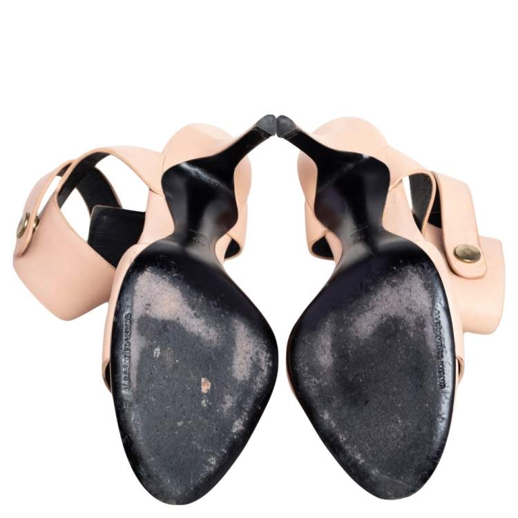 Pre Owned Alexander Wang Beige Leather Button Detail Ankle Cuff Sandals Size 40