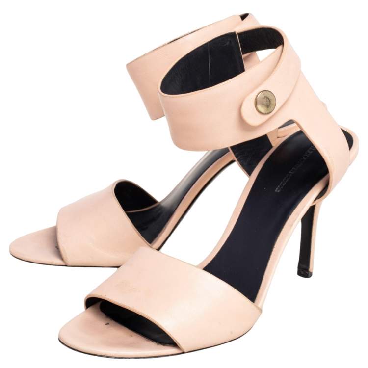 Pre Owned Alexander Wang Beige Leather Button Detail Ankle Cuff Sandals Size 40