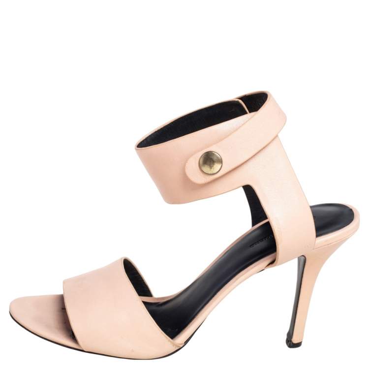 Pre Owned Alexander Wang Beige Leather Button Detail Ankle Cuff Sandals Size 40