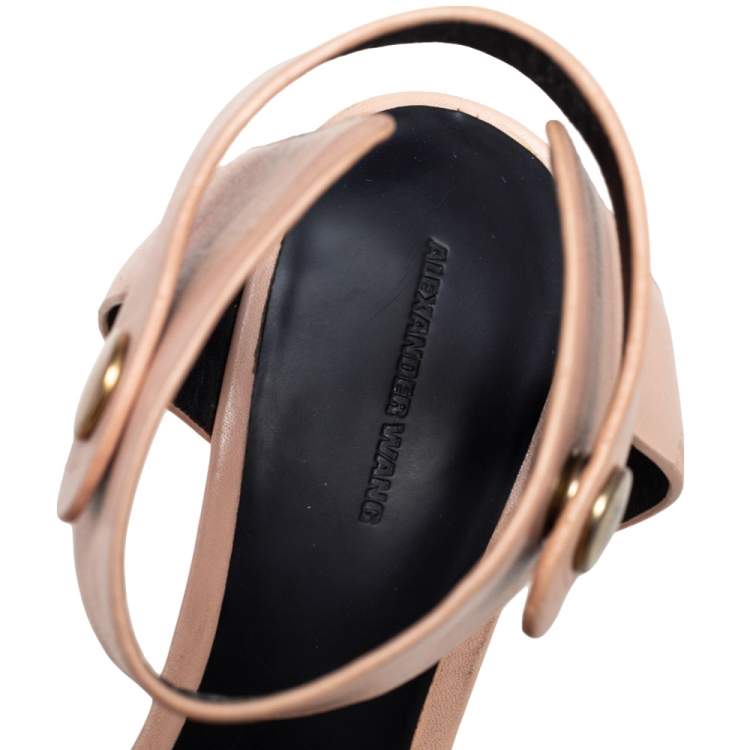 Pre Owned Alexander Wang Beige Leather Button Detail Ankle Cuff Sandals Size 40