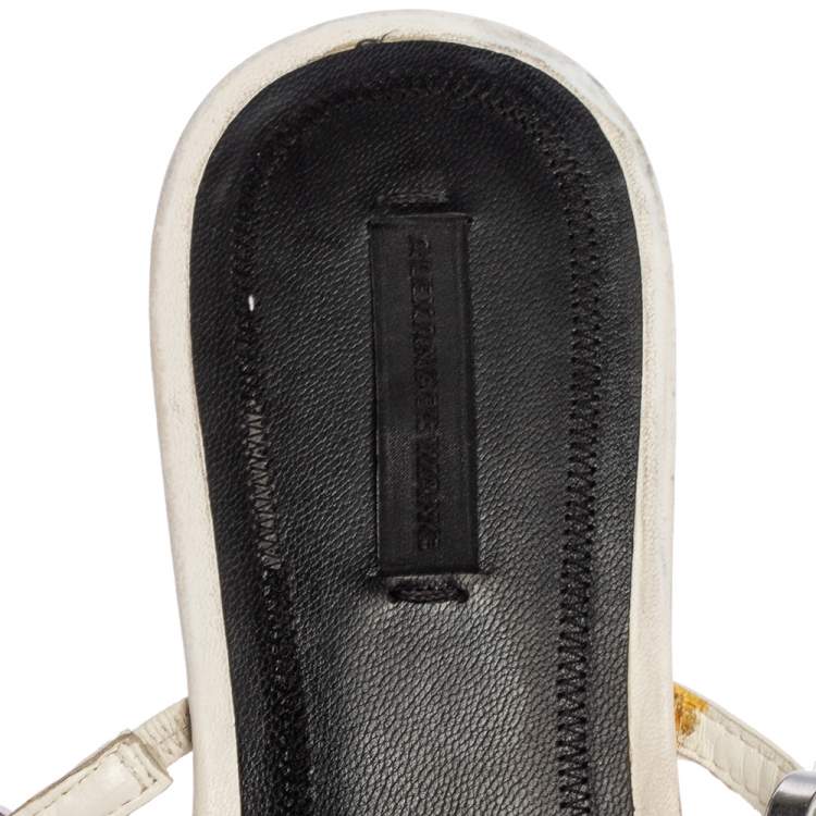 Pre Owned Alexander Wang White Leather Crystal Cage Amelia Flats Size 38