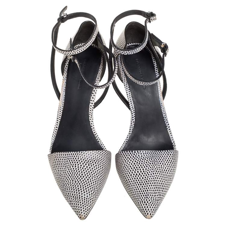 Pre Owned Alexander Wang Black/White Lizard Embossed Leather D'Orsay Pumps Size 40