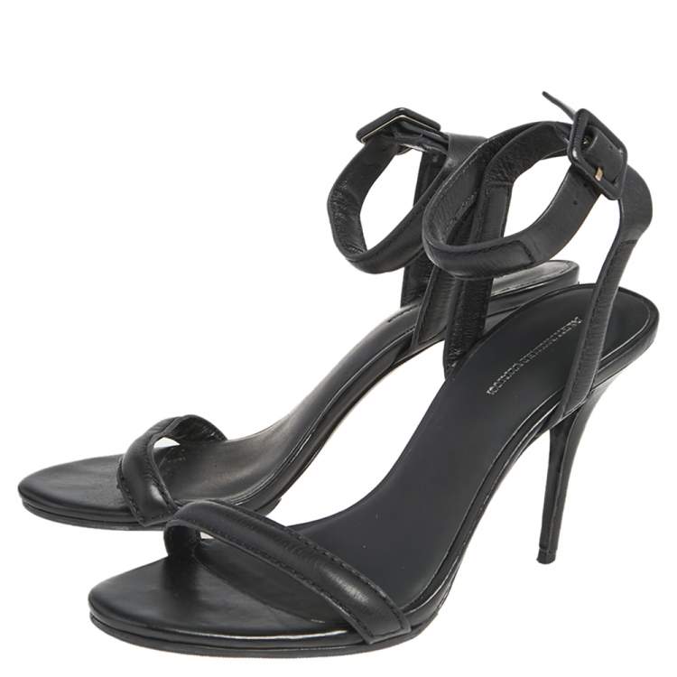 Pre Owned Alexander Wang Black Leather Antonia Ankle Wrap Sandals Size 37