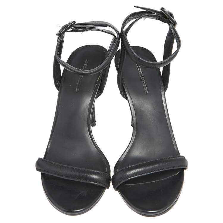 Pre Owned Alexander Wang Black Leather Antonia Ankle Wrap Sandals Size 37