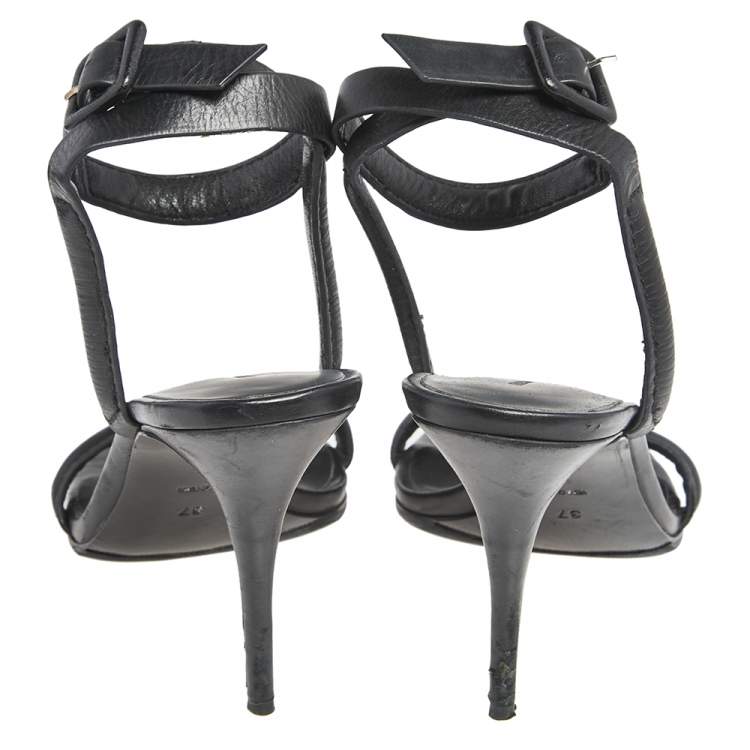 Pre Owned Alexander Wang Black Leather Antonia Ankle Wrap Sandals Size 37
