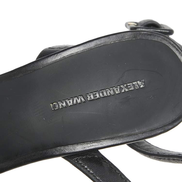 Pre Owned Alexander Wang Black Leather Antonia Ankle Wrap Sandals Size 37