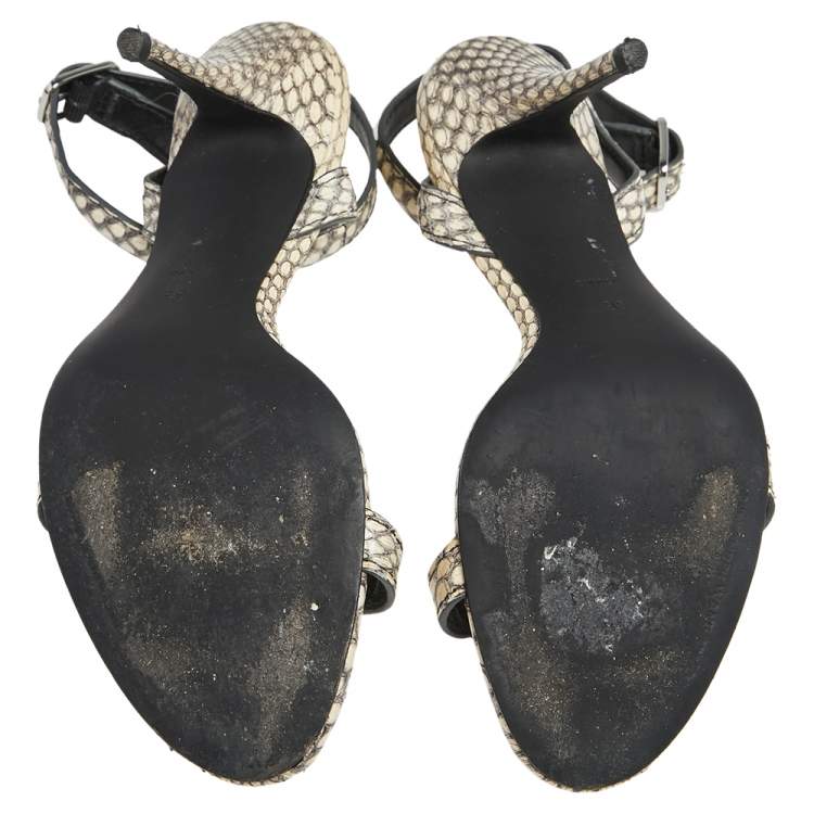 Pre Owned Alexander Wang Beige/Black Snakeskin Embossed Leather Antonia Ankle Wrap Sandals Size 38