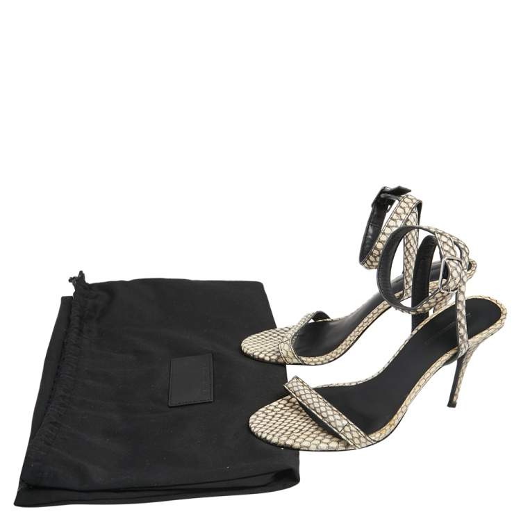Pre Owned Alexander Wang Beige/Black Snakeskin Embossed Leather Antonia Ankle Wrap Sandals Size 38