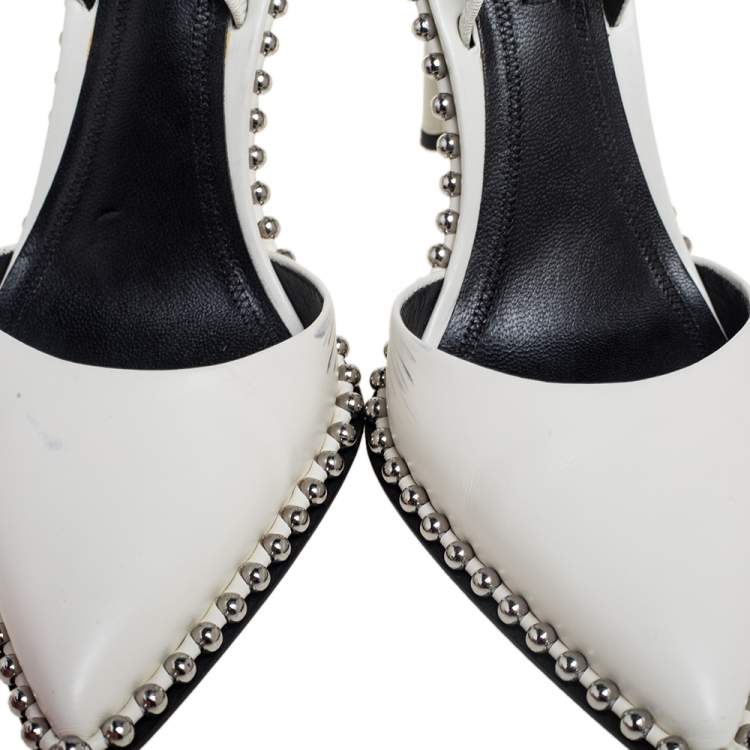 Pre Owned Alexander Wang White Leather Nova Studded Rina Slingback Sandals Size 37