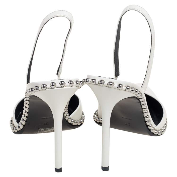 Pre Owned Alexander Wang White Leather Nova Studded Rina Slingback Sandals Size 37