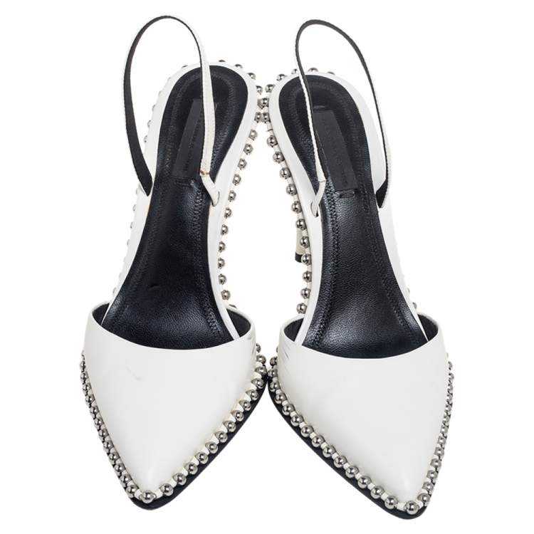 Pre Owned Alexander Wang White Leather Nova Studded Rina Slingback Sandals Size 37