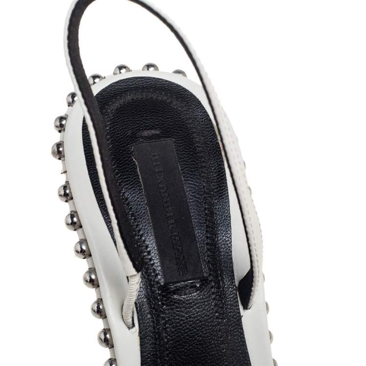 Pre Owned Alexander Wang White Leather Nova Studded Rina Slingback Sandals Size 37