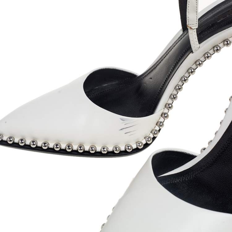 Pre Owned Alexander Wang White Leather Nova Studded Rina Slingback Sandals Size 37