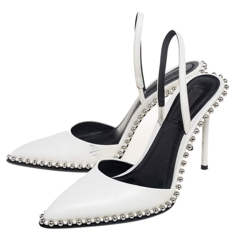 Pre Owned Alexander Wang White Leather Nova Studded Rina Slingback Sandals Size 37