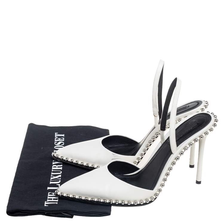 Pre Owned Alexander Wang White Leather Nova Studded Rina Slingback Sandals Size 37