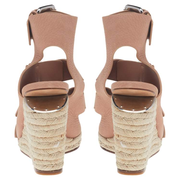 Pre Owned Alexander Wang Beige Leather Buckle Ankle Cuff Espadrille Sandals Size 39