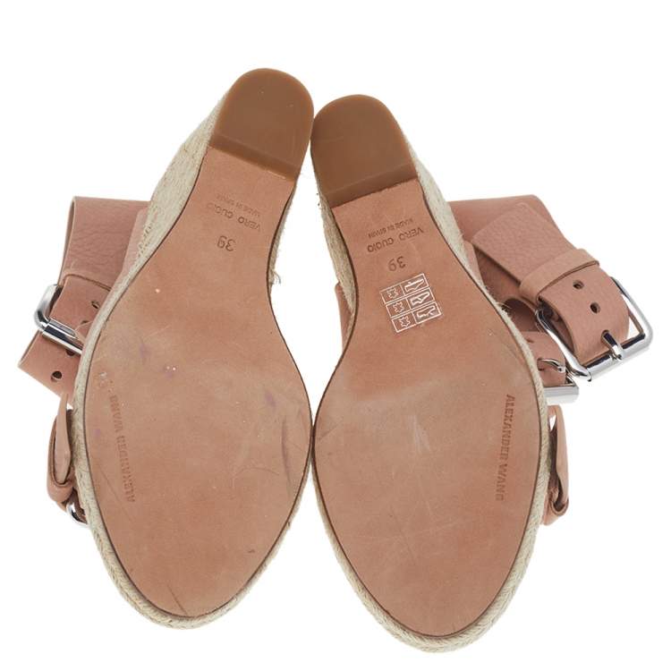 Pre Owned Alexander Wang Beige Leather Buckle Ankle Cuff Espadrille Sandals Size 39