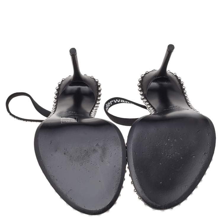 مملوكة مسبقًا Alexander Wang Black PVC Studded Slingback Nova Sandals Size 38.5